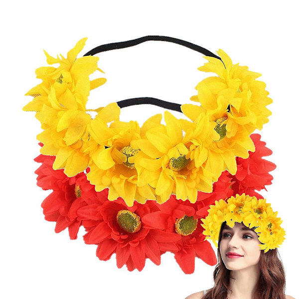 2-pack solroskrona Boho-krona solroshuvudband blomma håraccessoar (regnbåge) Red*Yellow