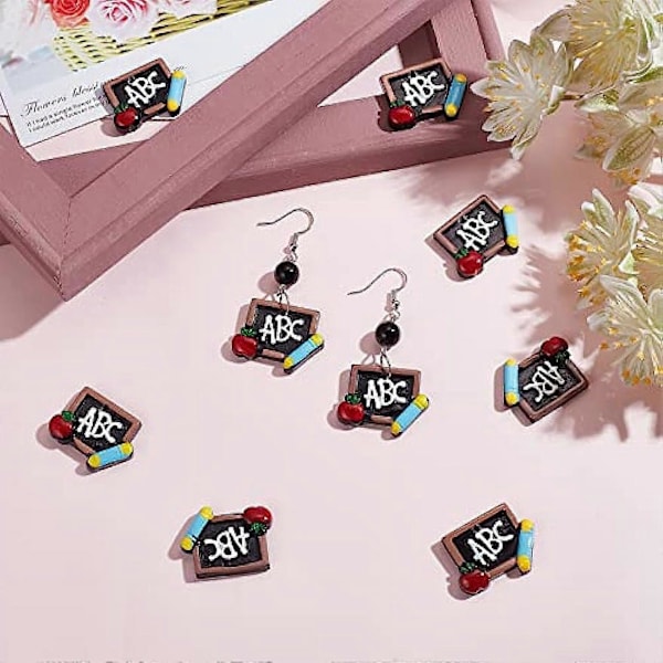 1 Ask 25 st Skolcharmar Bästa Lärare Student Charm Resin Flatback Rött Äpple Svarta Tavlan ABC Lärare Charms
