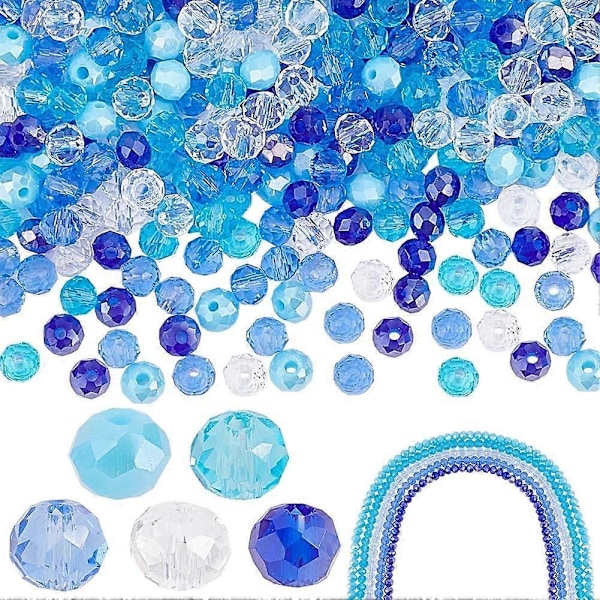 615 stk. Blå Krystalperler 8mm Glasperler 5 Farver Rondelle Krystalperler Facetterede Glasperler Løse Perler Afstandsstykker til Sommerarmbånd Halskæde Ørering