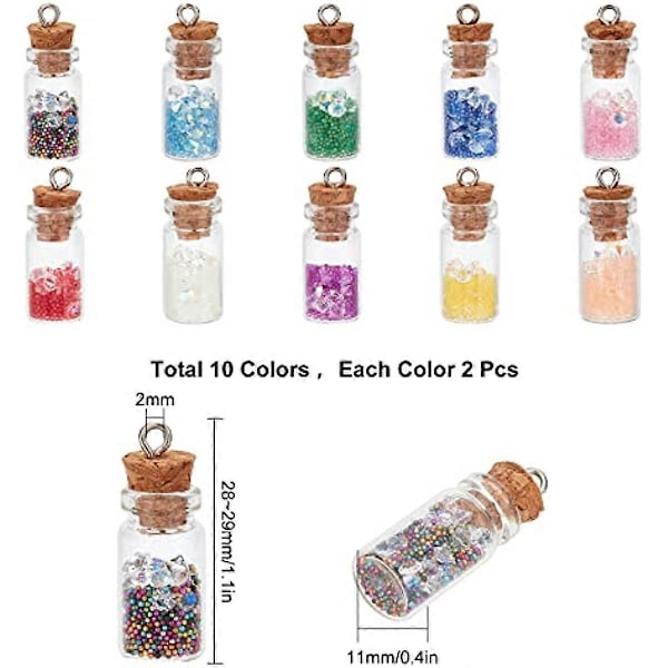 1 Ask 20 st 10 Färger Glasflaska Berlocker Transparent Mini Önskeflaska Önskeberlocker Färgglada Önskeflaskor Strass Pärlor Korkpropp för Smycken