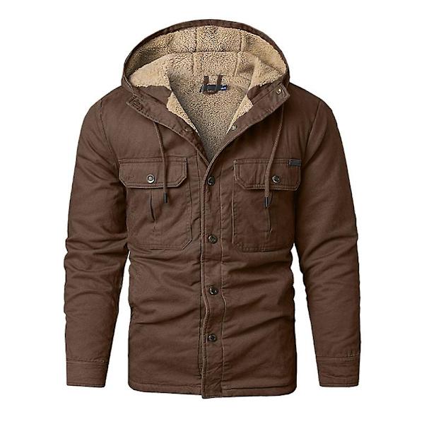 Herr Cargo Hooded Jacka, Vinter Varma Foder Termisk Jacka Rock Brown L