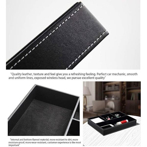 4 Tarjotin, Leatherete Organizer Box Työpöytä Lipasto Päällinen Leatherete Säilytyslaatikko Makuuhuone Työpöytä Järjestäjä (Musta)