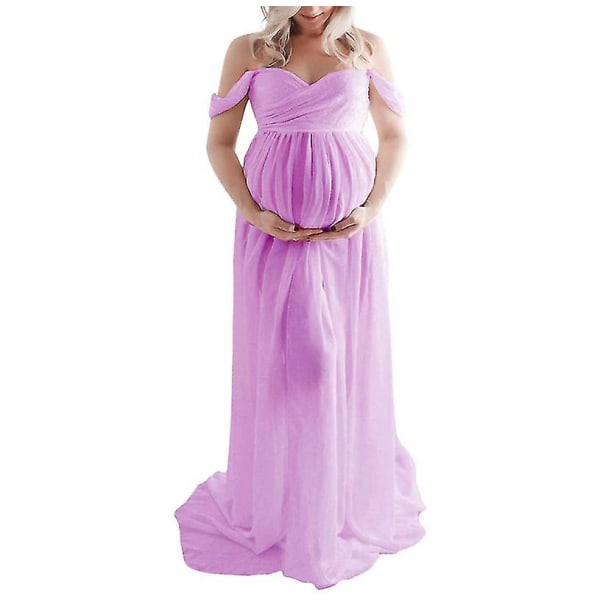Gravidklänning Off Shoulder Långärmad Gravidklänning för fotografering Gravidklänning för fotografering Purple L