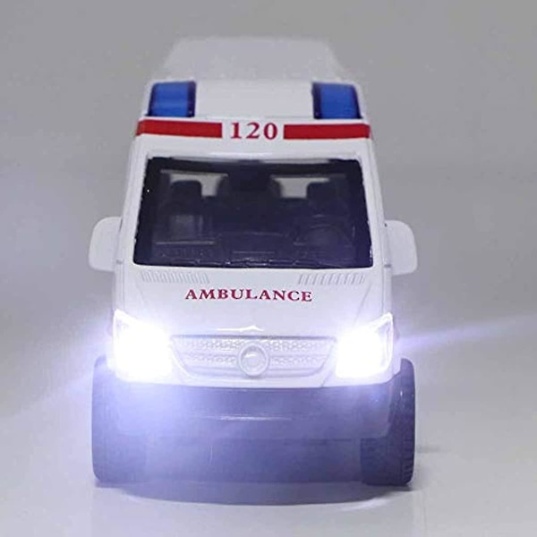 Ambulanssiauto 1:32 Mini Alloy -automallilelu, jossa ääni ja valo, opettavainen lahja yli 3-vuotiaille lapsille [punainen]