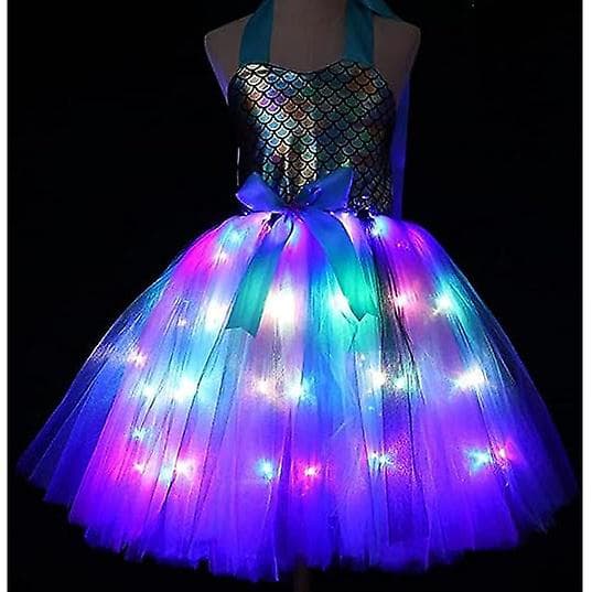 Piger Havfrue Kostume LED Lysende Prinsesse Tutu Kjole Black style2-M