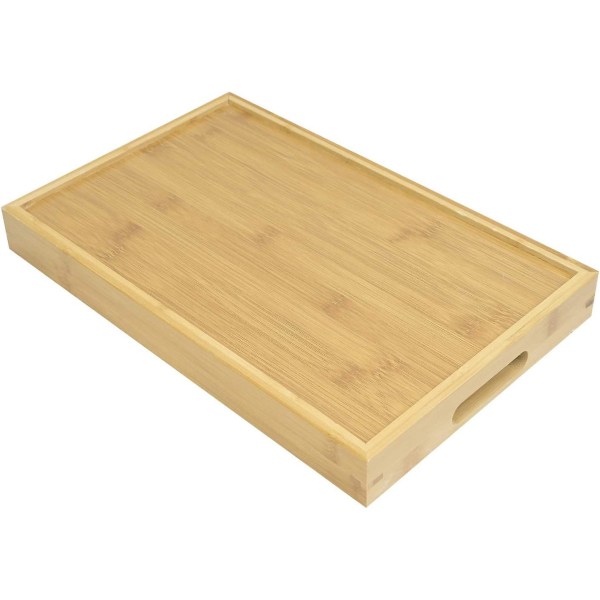 Serveringsbricka i trä med handtag Dekorativ serveringsbricka för kök & matbord soffbord Medium trä Ekologisk bambu bricka för mat frukost fest