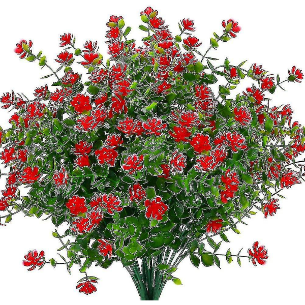 Kunstige falske blomster til udendørs brug, falsk plastik grønt bryllup bondehus indretning 8 stk. rød lotus Red