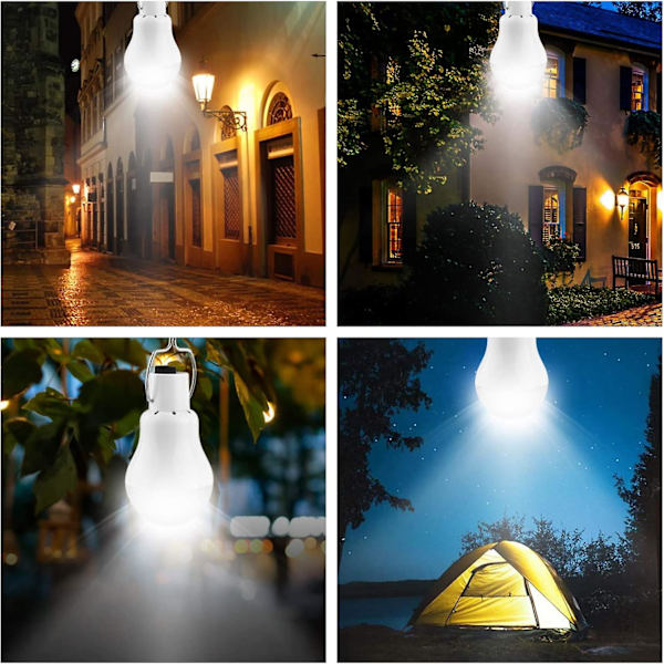 2 Bærbare solcellelamper for camping, LED solcellepære solcelle nødlys