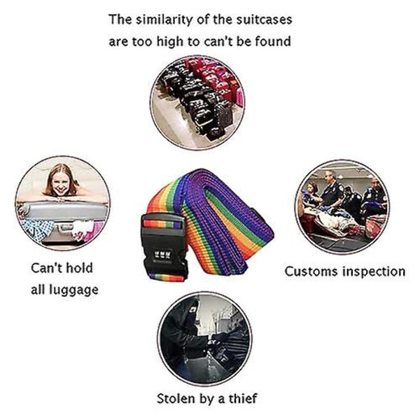 Ristikkäiset matkalaukkuhihnat lukolla, säädettävät matkalaukkuvyöt Colorful