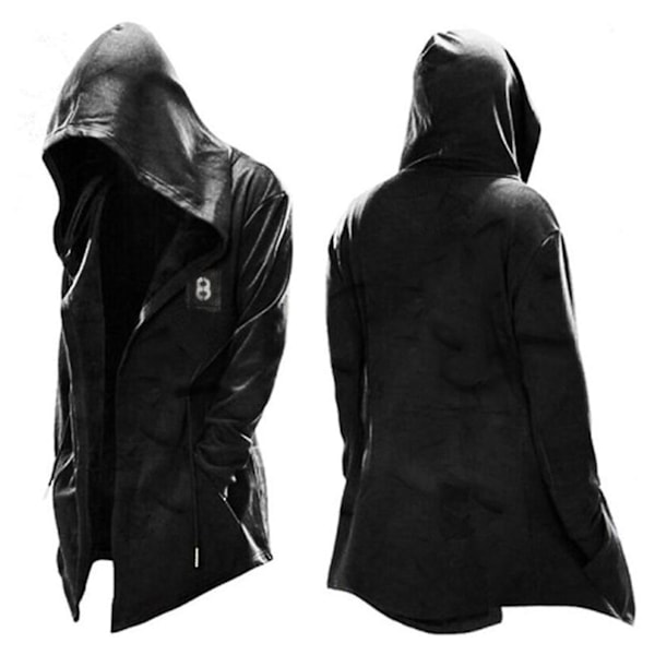 Trendikäs hupullinen miesten trenssi Halloween-teemaisella painatuksella Cospaly-asuihin ja juhliin 2XL Black B