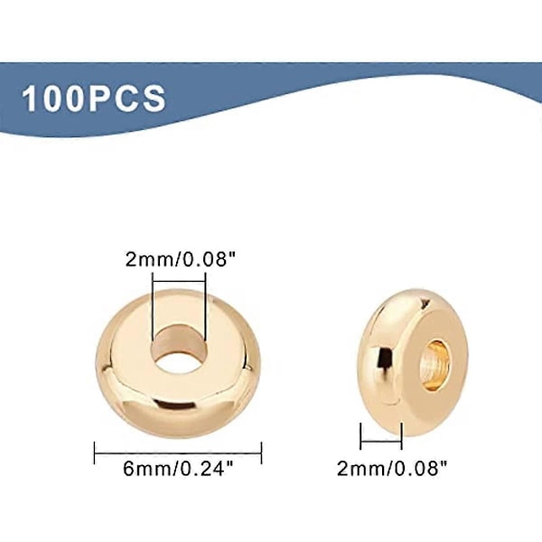 1 st 6 mm Platta Runda Rostfritt Stål Distanspärlor Äkta 18K Guldförgylld Skiva Metallpärlor