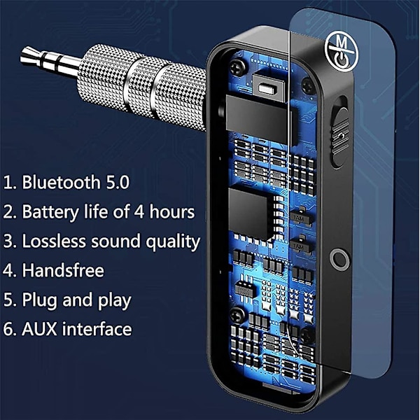 Bluetooth 5.0 Receiver, 3.5mm Bluetooth Adapter til Bil med Aux Stereo Output, Håndfrit Bilsæt