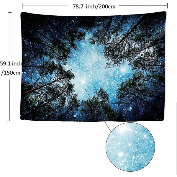 200 X 150 Cm Dekorativ sovrumsväggtapet - Stjärnor Universum Planeter Natur Träd Skog - 200 X 150 Cm Stor - Tygtapet - Gobeläng Aestheti