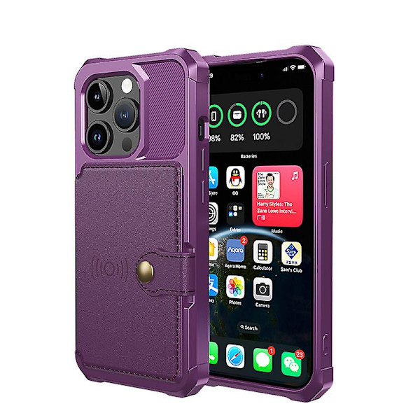 Iphone 15 Pro Max Fodral Med Korthållare, Hållbart Stötsäkert Robust Telefonfodral Purple iphone 15 Pro Max