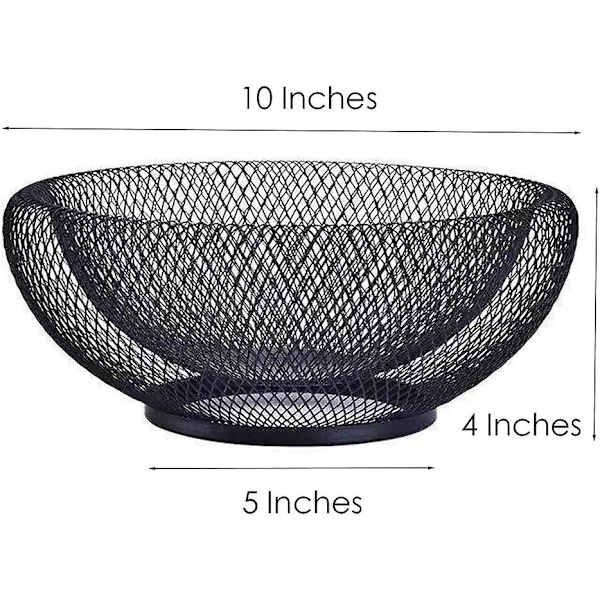 Metal Mesh Frugtkurv Bordplade Slikskål Sort Rund Dekorativ Lille Frugtskål Til Køkkenbord – 25 cm (mesh)
