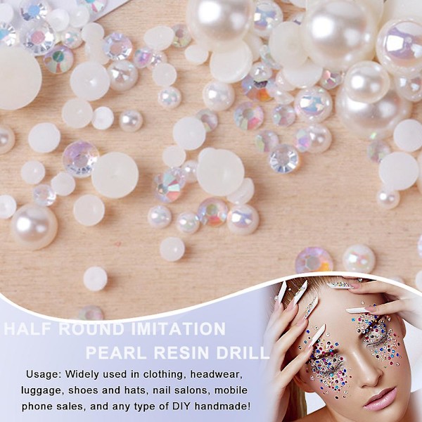 Halvpärlor för hantverk Flatback pärlor pärlor set för Diy nagel ansiktskonst hantverksdekoration, blandade storlekar 3-10mm Style 3