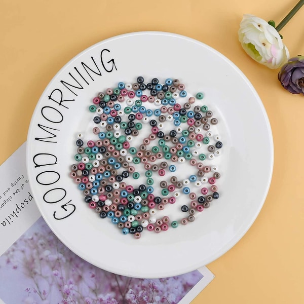 Træperler 300 stk. Acsergery Gave 6 mm Assorterede Farver Runde Malede Naturtræperler