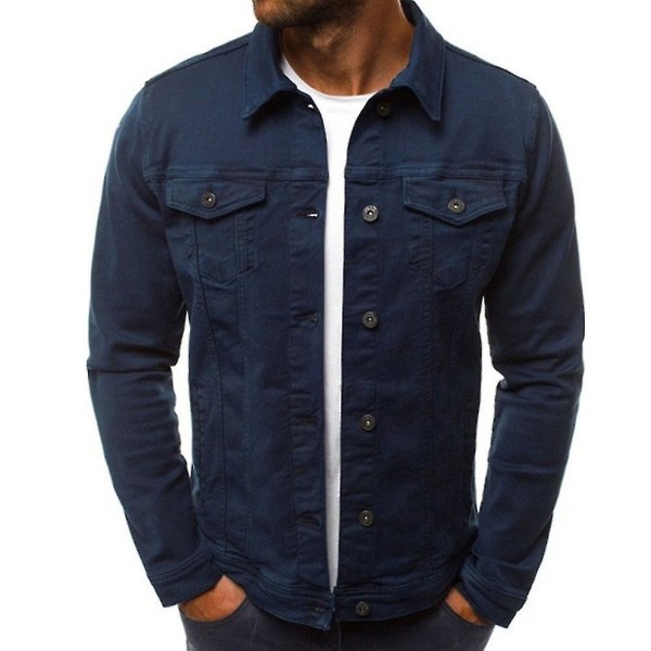 Herr Denim Slim Jackor Jackor Solid Långärmad 2 Framfickor Rock För Höst Ny 3XL E