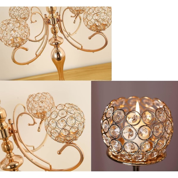 26\" Høy 5-armet Gull Krystall Lysestake Lysholder Bordpynt Elegant Design Bryllupsgaver