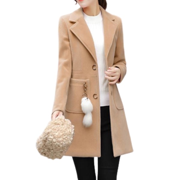 Dame Kroppsbyggende Trench Håndvask Slitesterk Ullblanding Kåpe For Kvinner Formell Hverdagsbruk 2XL Khaki
