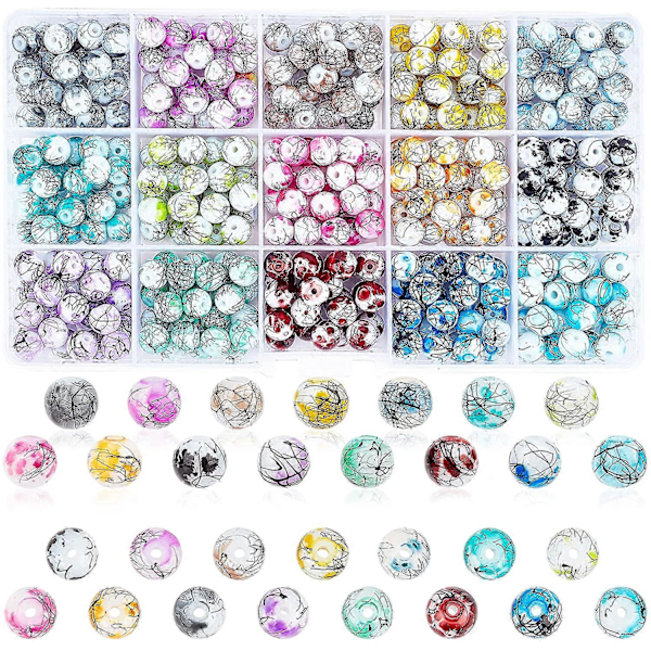 420 st Bakade Målade Dragbänk Glaspärlor 15 Färger 8mm Runda Glaspärlor Sortiment för Halsband Armband Smycken Tillverkning