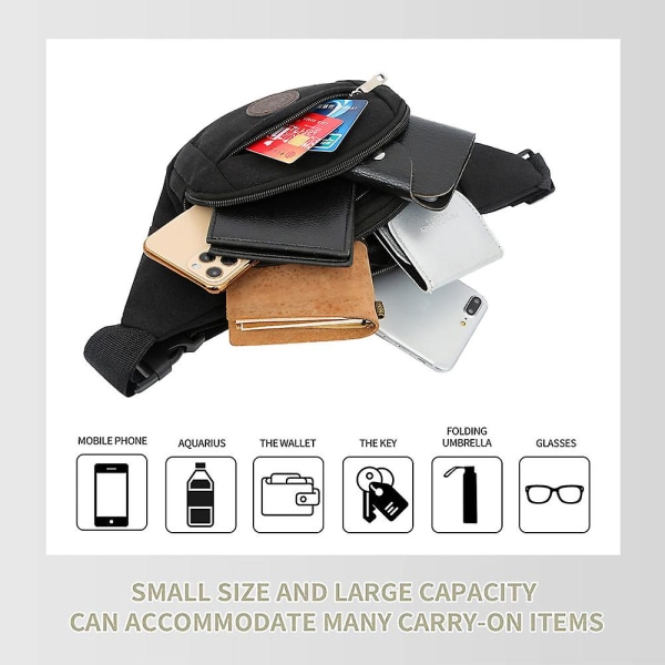 Canvas Veske - Multifunksjonell Sports Messenger Bag Reise Gåing Løping Fotturer Sykling Belteveske black