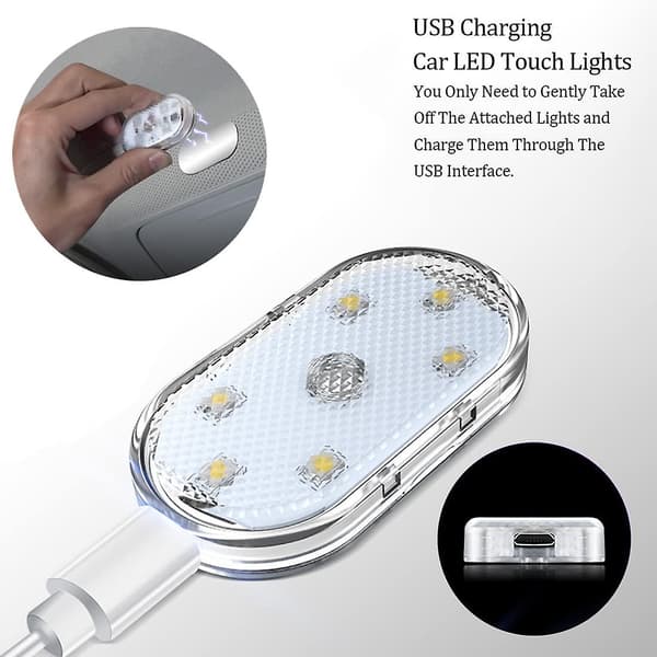 2-pack LED-interiörbelysning för bil, vita stämningsljus för bilinteriör