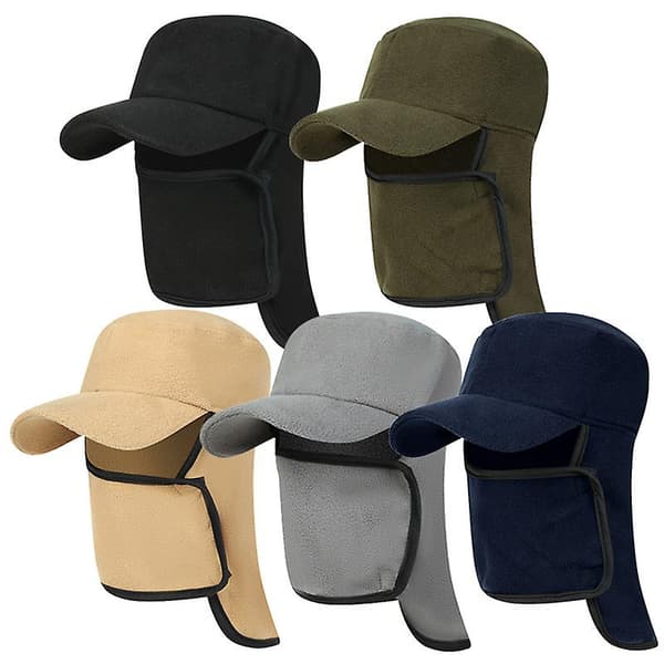 Vinterhat Herre Udendørs Fleece Varm Fortykkede Pullover Hat Ride Vindtæt 1 Stykke Sort