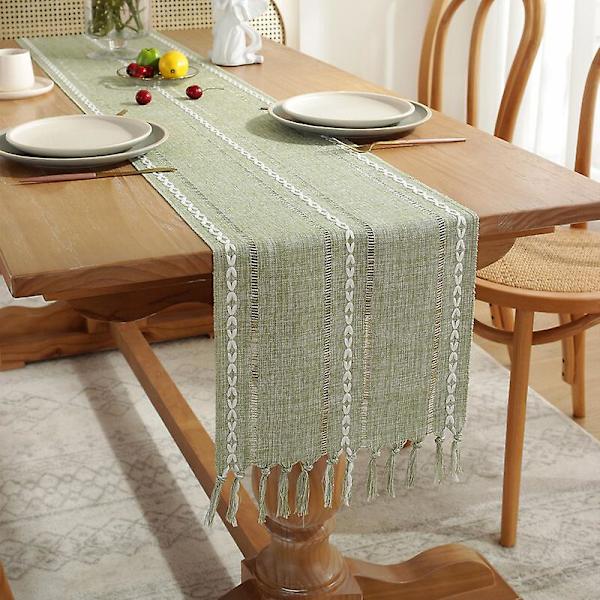 Boho bordslöpare för heminredning, lantlig rustik bordslöpare med tofsar Green 33x160m