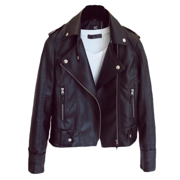 Kvinnlig biker kavaj klassisk konstläder biker jacka kort kappa för casual eller formellt slitage S