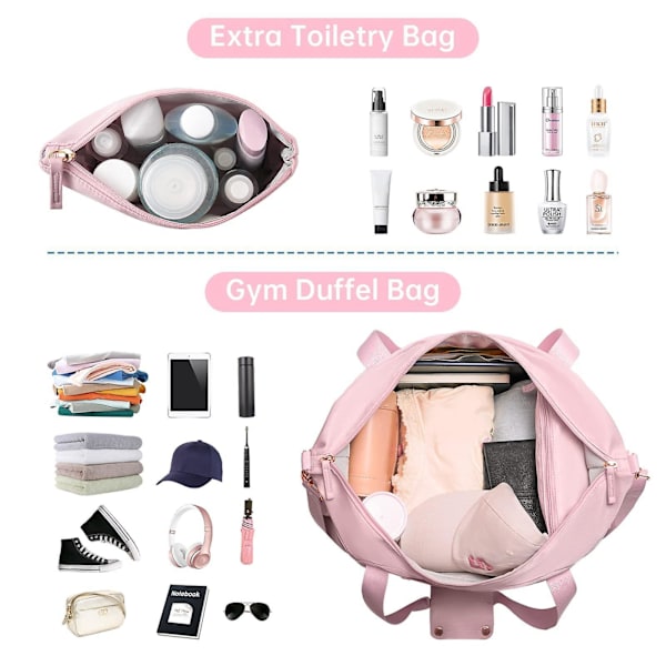 Gymbag for kvinner, sportsreisebag med USB-ladeport, weekendbag med våtlomme og skoskap Pink