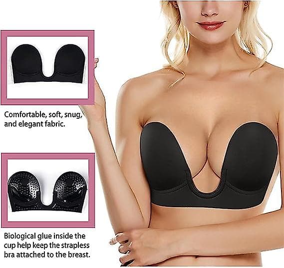 Stropløs Klæbende Push Up BH Rygløs Usynlig Black C
