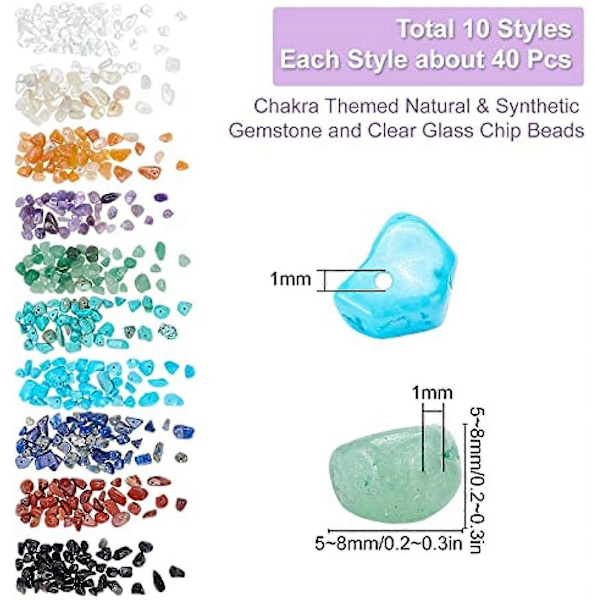 1 Ask 10 Stilar 7 Chakras Naturliga Ädelstenschips Pärlor Oregelbundna Chips Pärlor Sten Kristall Lösa Pärlor med Hål för Vuxna DIY Örhänge Halsband Armband