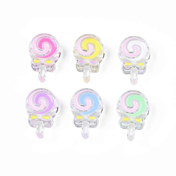 20 st Transparenta Akryl Pärlor med Emalj Lollipop Blandade Färger 28x18.5x10.5mm Hål: 3mm