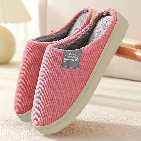 Enfärgade partofflor, lediga slip on plyschfodrade skor, bekväma inomhus hemtofflor Pink EU38 39