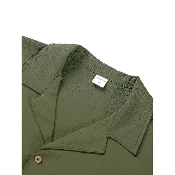 Herr Casual Skjortor Långärmad Krage Strand Skjorta Topp Green 2XL