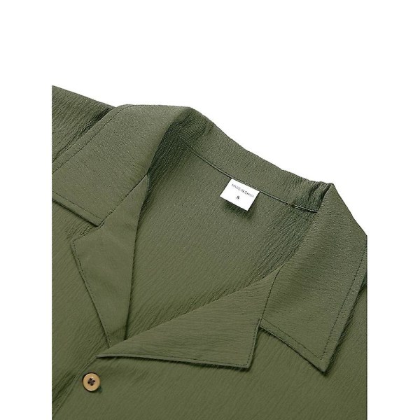 Herre fritidsskjorte langermet lapell krage strandskjorte topp Green 2XL