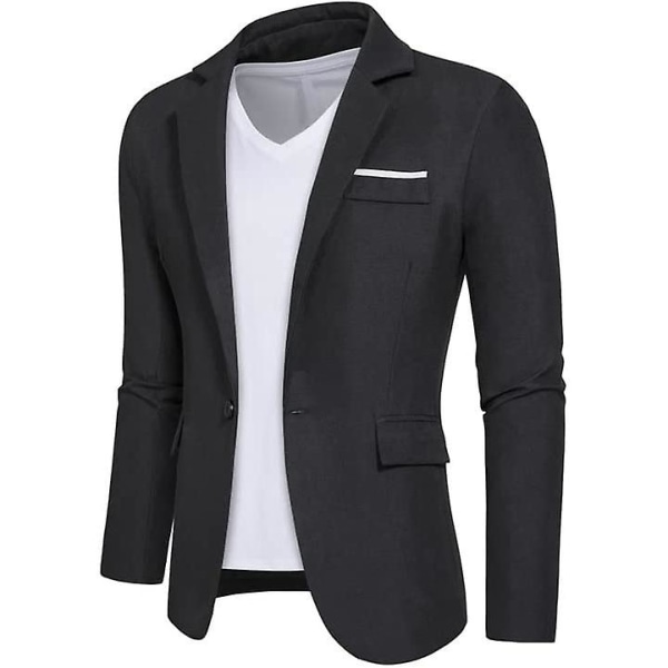 Herre Casual Blazere Slim Fit Jakkesæt Jakker Stilfuld Hakket Revers Blazer Black M