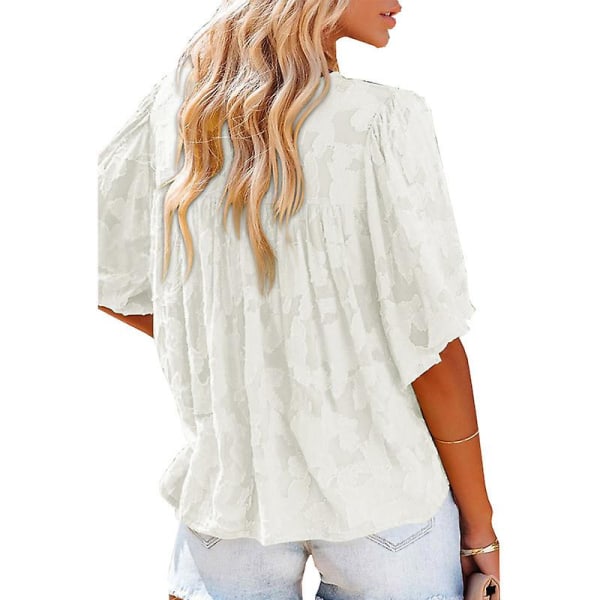 Kvinners V-hals Chiffon Trykte V-hals Avslappede Bluse Skjorte Topper White M