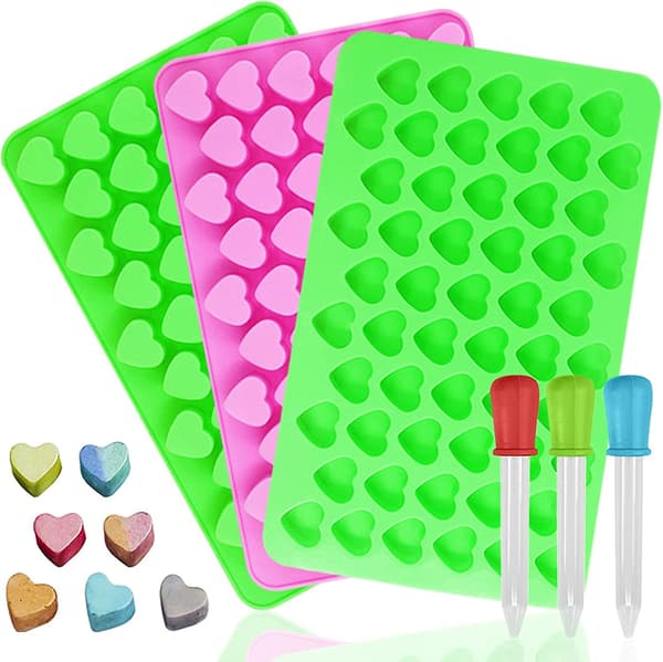 Sett med 3, Mini Hjerteform Silikon Gummiformer med Dropper, Sjokoladeform