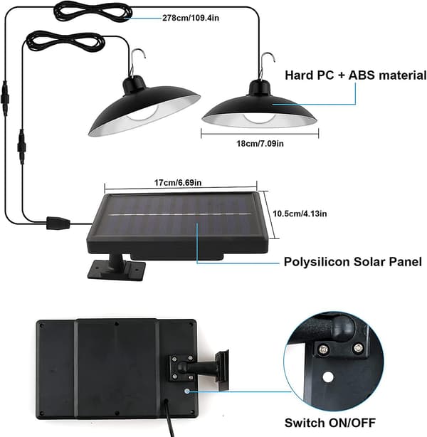 Solar Hengelys, dobbelthode med fjernkontroll, 3 moduser, IP44, med 3m kabel
