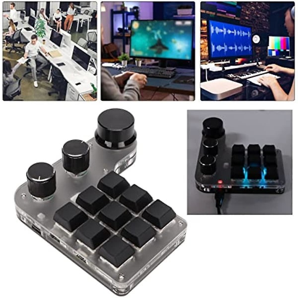 Tilpasset Mini Tastatur  Mye Brukt 3 Knapper RGB Bakgrunnsbelyst 9 Tasters Programmerbart Mini Gaming Tastatur For PC (svart) Black