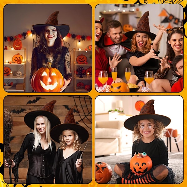 Hatt för häxa, stor Halloween-häxhatt för vuxna, bredbrättad spetshatt, fyndklänning, kostymfest, maskerad, cosplay, accessoarer, huvuddekoration brun