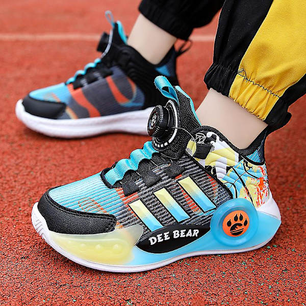 Pojkar Basketbollskor Hög Ovandel Andas Sport Skor Anti Slip Mode Sneakers 3F299 Blue EU 39