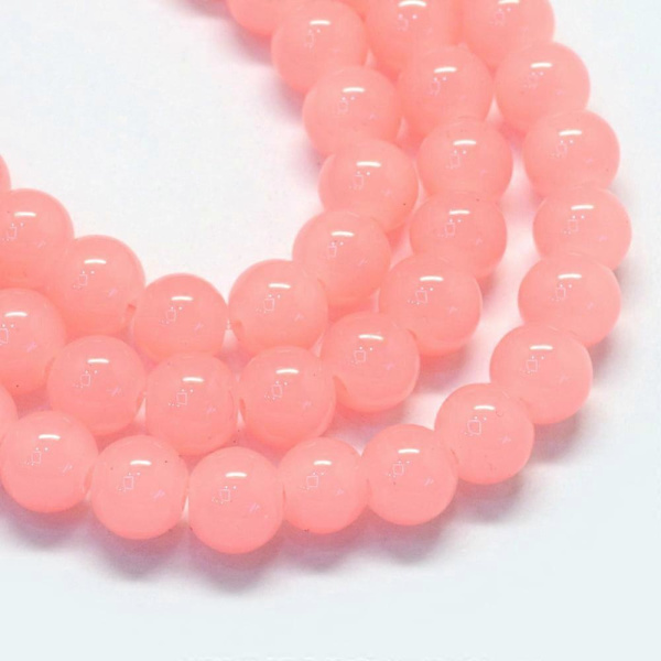 1 tråd Baking Malt Imitasjon Jade Glass Runde Perler Lett Korall 6.5mm Hull: 1.5mm ca 145 stk/tråd 81 cm