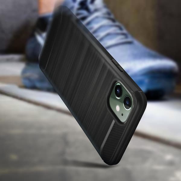 iPhone 11 Forstærket Fleksibelt Cover Børstet Carbon Effekt Sort