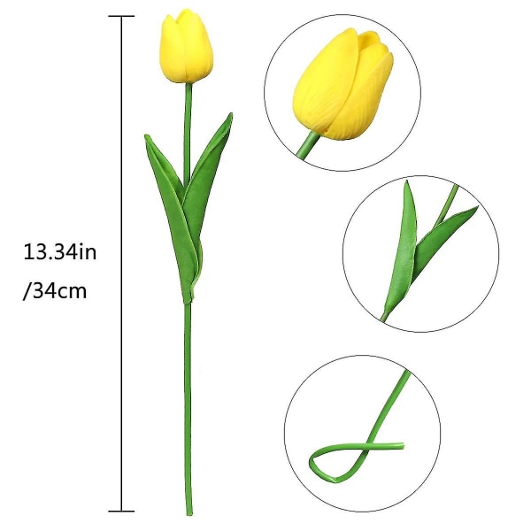 20 stk. Kunstige tulipanblomster Ekte berøringsfølelse Tulipaner Blomsterbukett for bryllupsarrangementer Hjemmedekorasjon Yellow