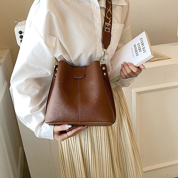 Fashion Läder Väska Ny Joker Axelväska Mode Retro Hög Sense Slung Hink Väska brown