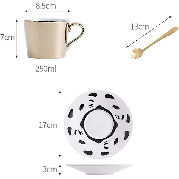 Panda Mönster Reflexions Spegel Kaffe Kopp, Guld Porslin Kaffe Mugg, Keramisk Te Kopp Och Fat, 250ml