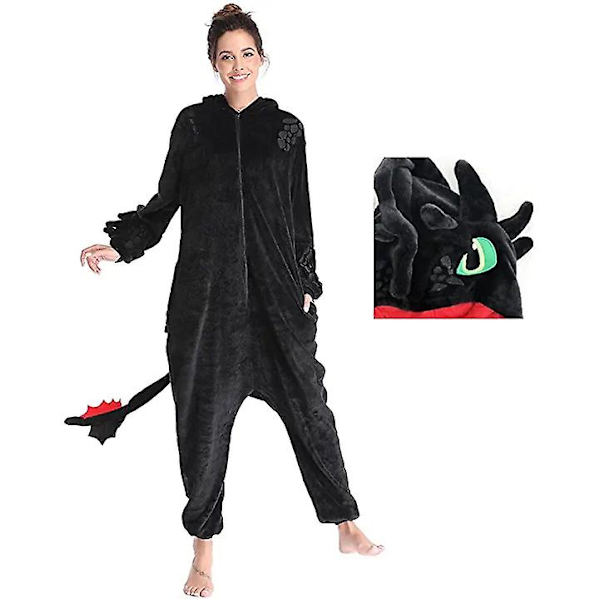 Herre Dame Pyjamas Drage Dyre Jumpsuit, Lynlås Fod Cosplay Kostume Black 2 M